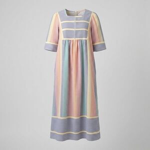 Vintage Saybury Seersucker House Dress L Pastel Rainbow Stripped Loungewear